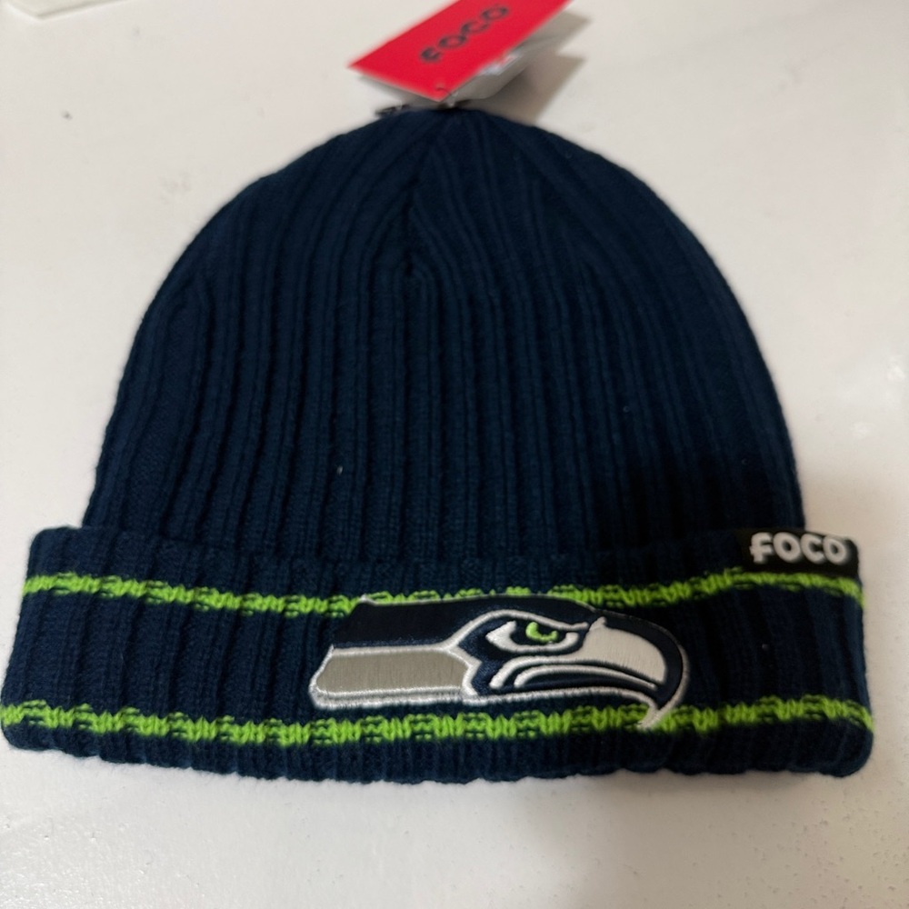 Acrylic knit beanie, Seattle Seahawks NFL, FOCO Primary Logo Ribbed Beanie
